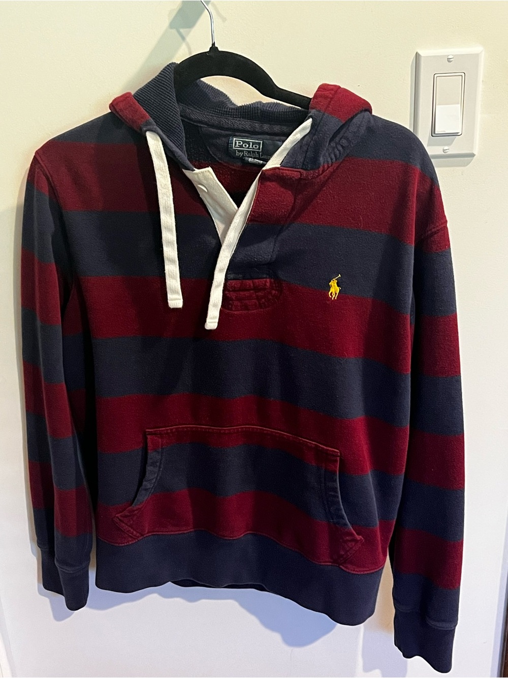 Polo by Ralph Lauren Navy & Burgundy Striped Hooded Rugby shirt